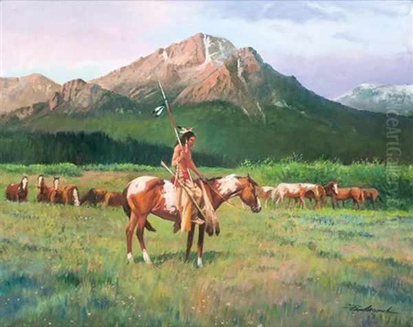 Grazing The Remuda Oil Painting by Paul Abram