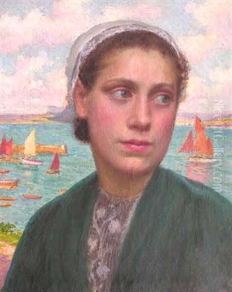 Femme De Douarnenez Devant Les Plomarc'h Oil Painting by Paul Abram