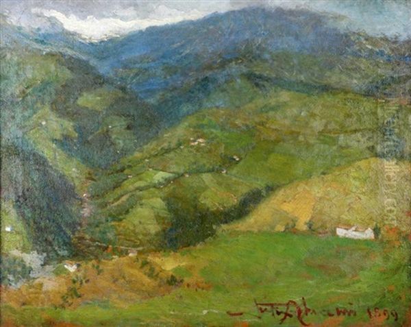 Mountain Landscape With Houses Oil Painting by Felice Abrami