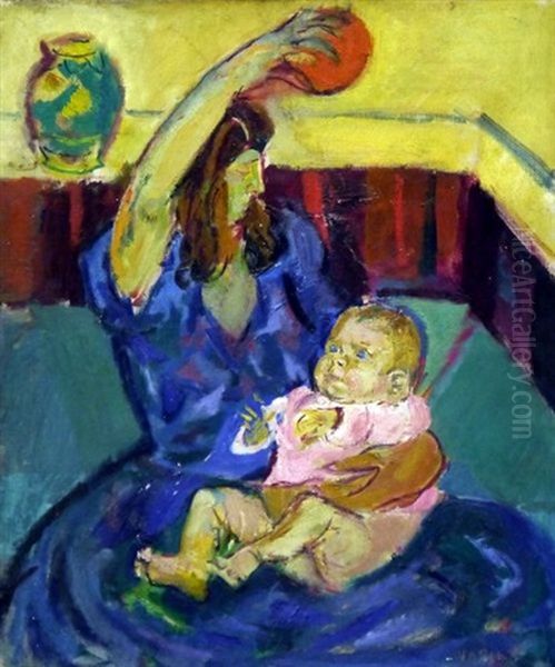 Playing Baby Oil Painting by Simon Claude (Vanier) Abramovitsch