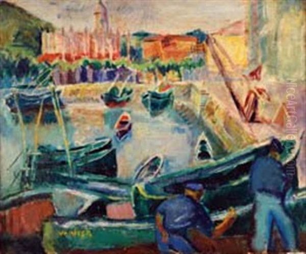 Palma De Majorque, Vue Du Port Oil Painting by Simon Claude (Vanier) Abramovitsch