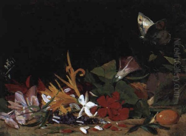 Blumen Mit Schmetterling Oil Painting by Salvador Abril y Blasco