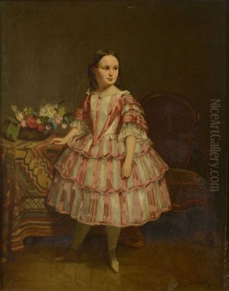 Portrait De Petite Fille Dans Une Robe Rose Oil Painting by Eugene Accard