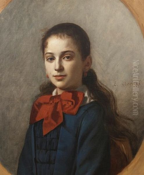 A Portrait Of A Young Lady Wearing A Red Bow (+ 2 Others; 3 Works) Oil Painting by Eugene Accard