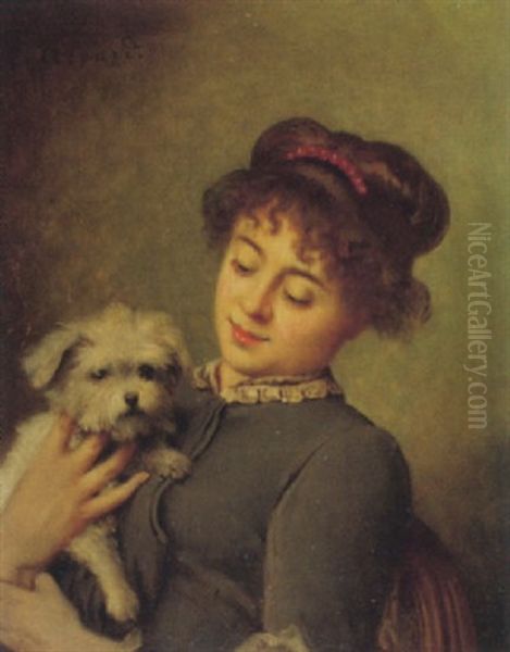 Portrat Einer Jungen Frau Mit Hund Oil Painting by Eugene Accard