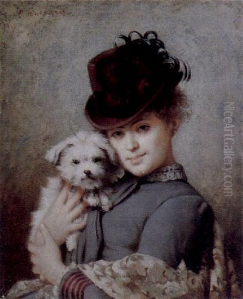 Junge Frau Mit Kleinem Hund Oil Painting by Eugene Accard