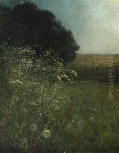 Landscape With Green Bushes And Dandelion Seed Heads Oil Painting by Georg Nicolaj Achen