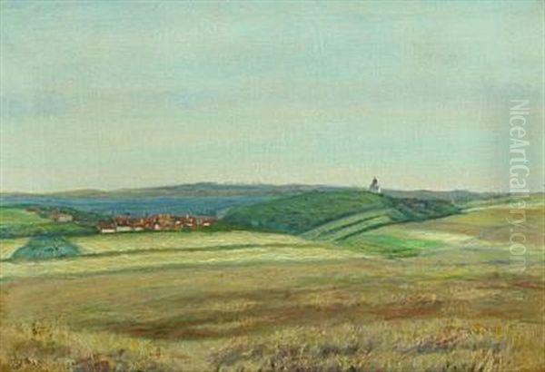 Landscape With View Over A City, In The Background A Church Oil Painting by Georg Nicolaj Achen