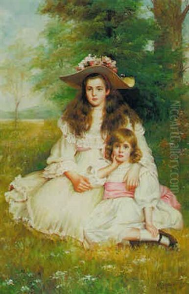 Two Sisters In The Park Oil Painting by Georg Nicolaj Achen