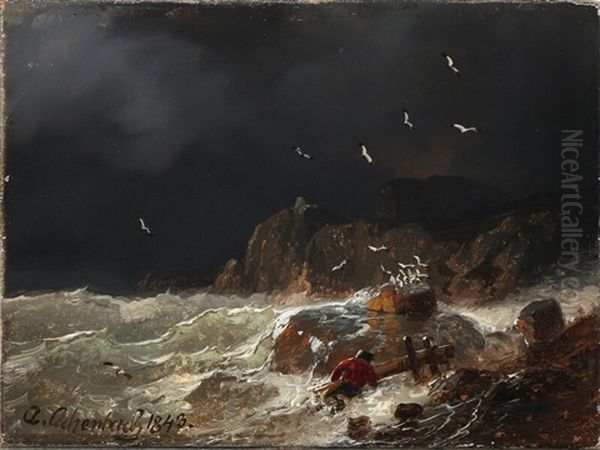 Tempest At The Coast Oil Painting by Andreas Achenbach