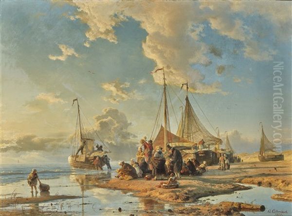 Dutch Fishermen After The Catch Oil Painting by Andreas Achenbach