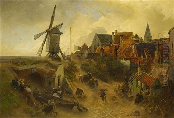 Sturmflut An Der Windmuhle Oil Painting by Andreas Achenbach