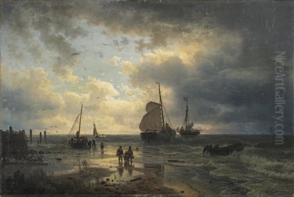 Kustenfischer Mit Ihren Booten Bei Aufziehendem Wetter Oil Painting by Andreas Achenbach