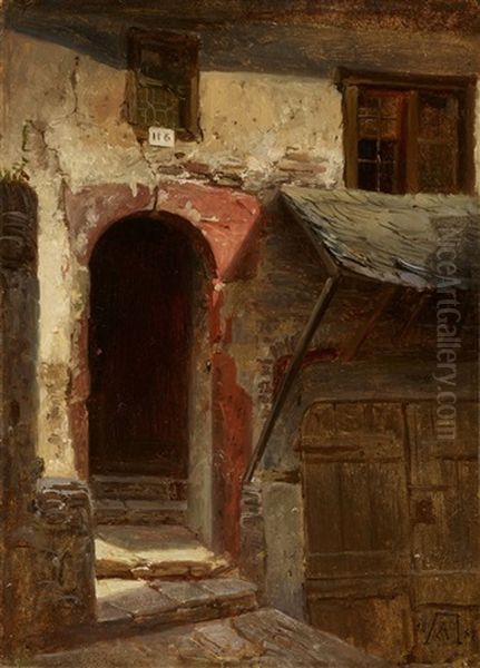 Architectural Study With A House Entrance And Cellar Entrance Oil Painting by Andreas Achenbach