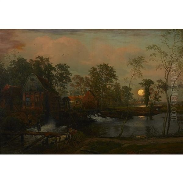 Landscape At Twilight Oil Painting by Andreas Achenbach