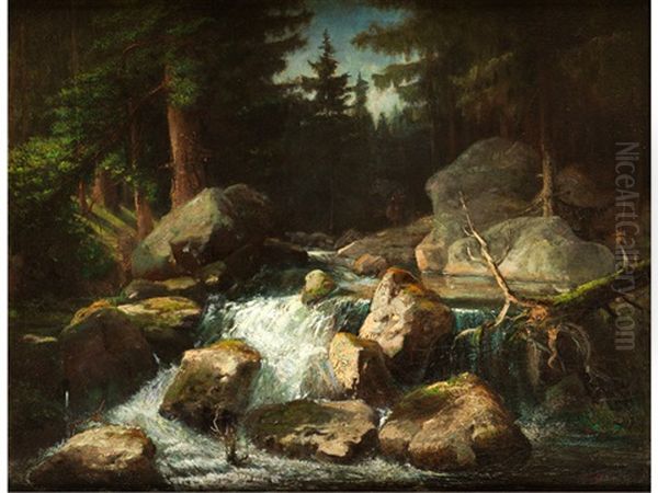 Wildbach Oil Painting by Andreas Achenbach