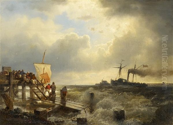 Sturmischer Tag An Der Hafeneinfahrt by Andreas Achenbach