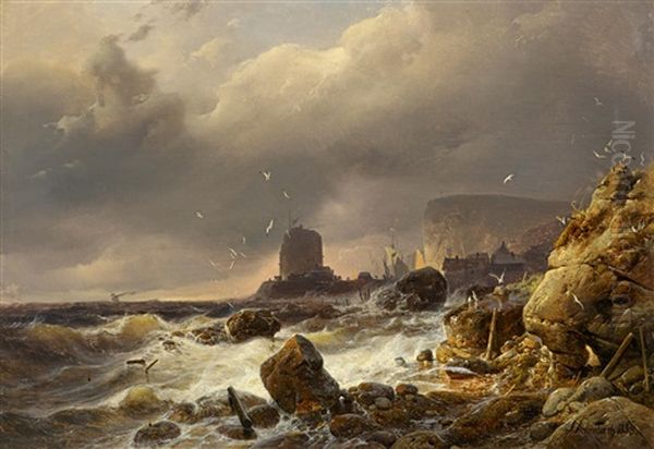 Felsenkuste Im Sturm Oil Painting by Andreas Achenbach