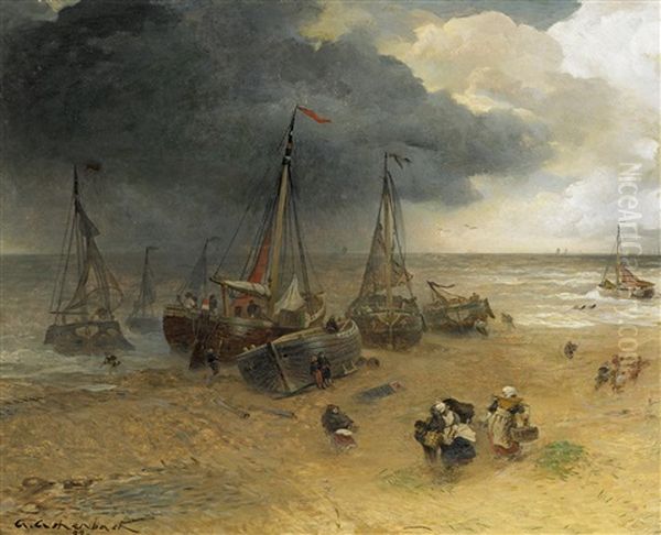 Aufziehendes Gewitter An Der Hollandischen Kuste Oil Painting by Andreas Achenbach