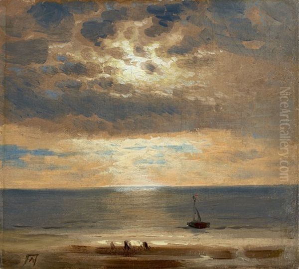 Evening At The Sea Oil Painting by Andreas Achenbach