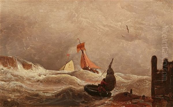 Oil Study - Stormy Seas Oil Painting by Andreas Achenbach