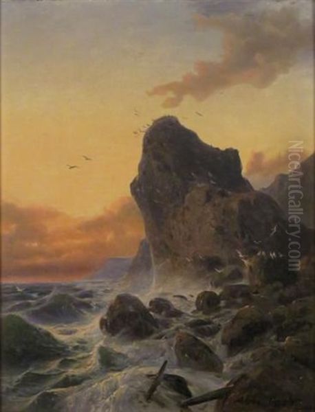 Sunset On A Rocky Coast by Andreas Achenbach