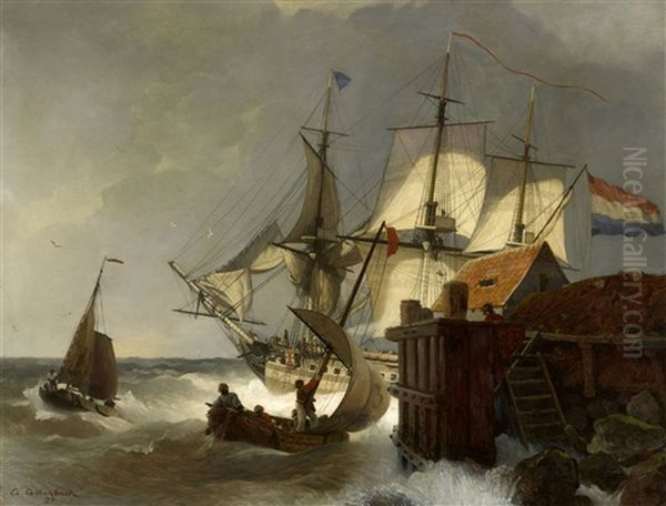 Segelschiffe An Der Kuste Oil Painting by Andreas Achenbach