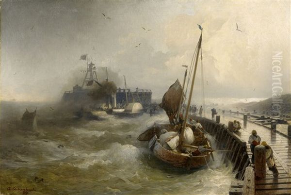 Sturm Am Hafen Von Ostende Oil Painting by Andreas Achenbach