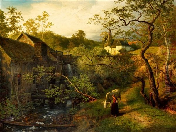 Bergische Wassermuhle Oil Painting by Andreas Achenbach