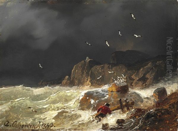 Tempest At The Coast Oil Painting by Andreas Achenbach