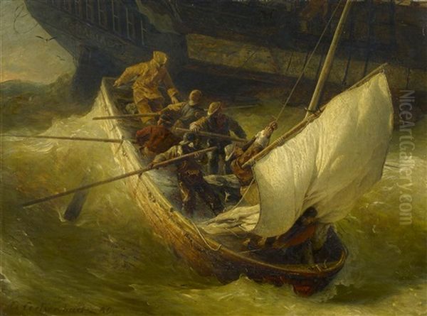 Das Lotsenboot Oil Painting by Andreas Achenbach