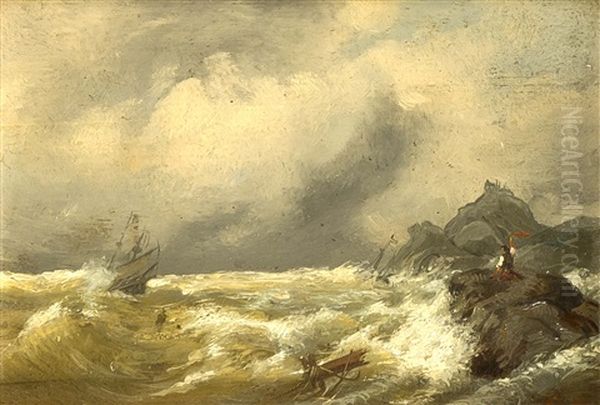 Darstellung Eines In Seenot Geratenen Schiffes Vor Felsiger Kuste Oil Painting by Andreas Achenbach