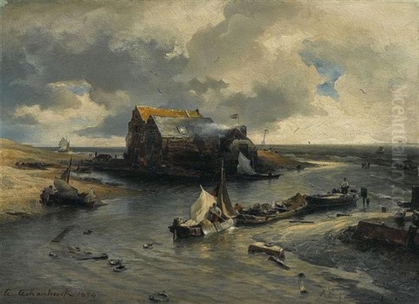 Heimkehrende Fischer An Hollandischer Kuste Oil Painting by Andreas Achenbach