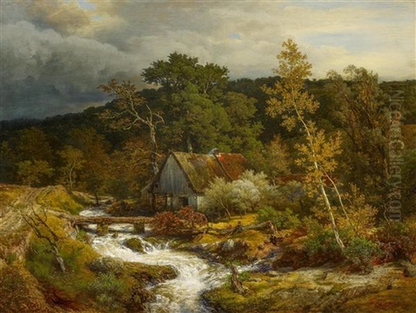 Hessische Wassermuhle Oil Painting by Andreas Achenbach