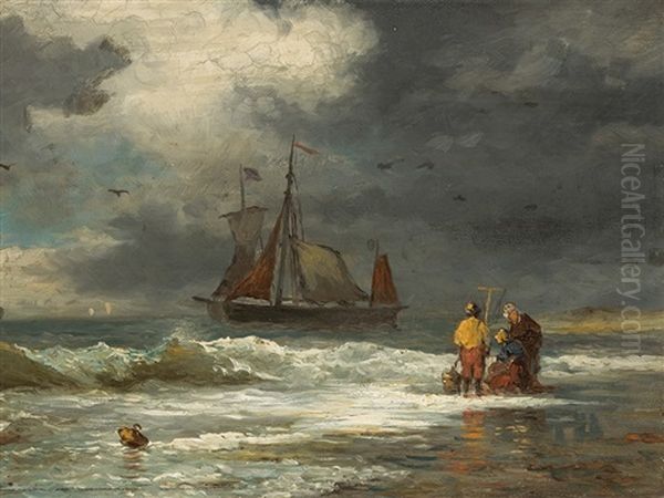 Shrimp Fisherman Oil Painting by Andreas Achenbach