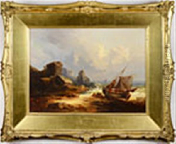 On A Rocky Seacoast Oil Painting by Andreas Achenbach