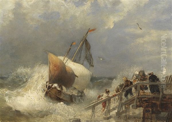 Sturm Am Hafen Oil Painting by Andreas Achenbach