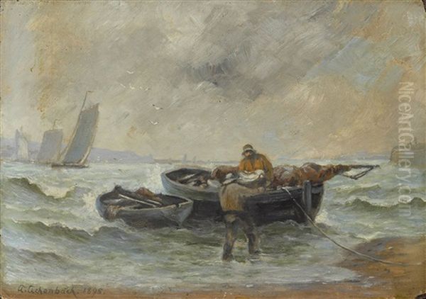 Fischerboot Am Strand Oil Painting by Andreas Achenbach