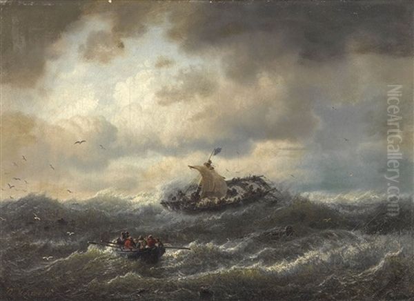 Schiffe Auf Sturmischer See Oil Painting by Andreas Achenbach