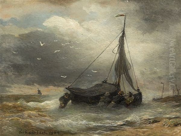 Stormy Seascape Oil Painting by Andreas Achenbach