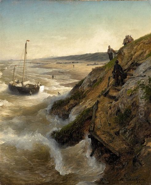 A Dutch Coastal Landscape Oil Painting by Andreas Achenbach