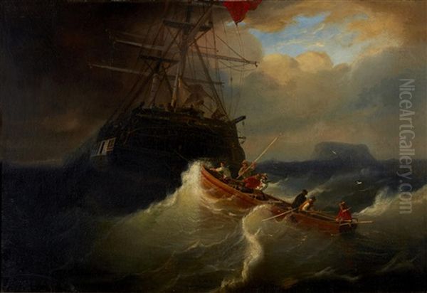 Retrieving The Stern Boat Oil Painting by Andreas Achenbach