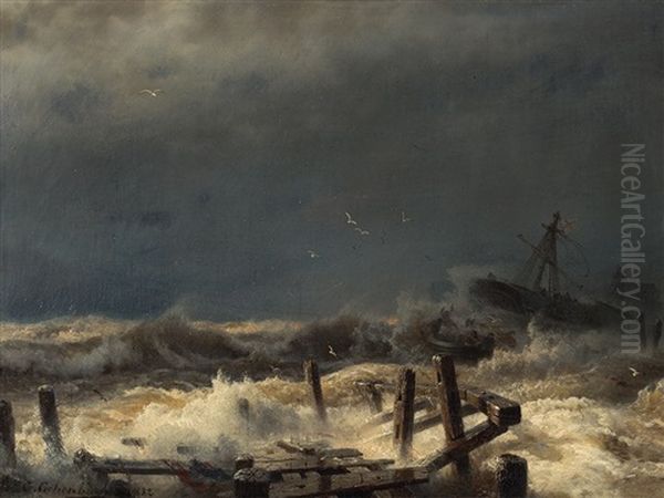 Distress At Sea Oil Painting by Andreas Achenbach