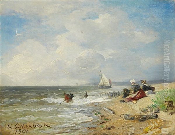 A Coastal Landscape Oil Painting by Andreas Achenbach