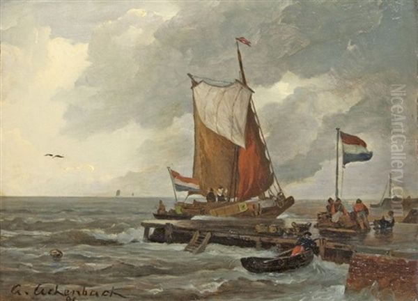 Im Hafen Oil Painting by Andreas Achenbach