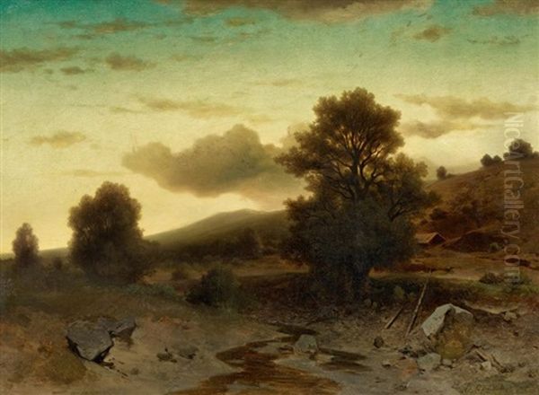 Landschaftsstudie Im Abendlicht Oil Painting by Andreas Achenbach