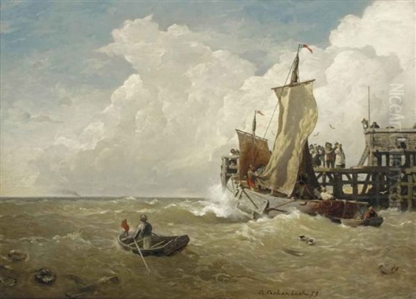 The Harbour Of Ostend Oil Painting by Andreas Achenbach