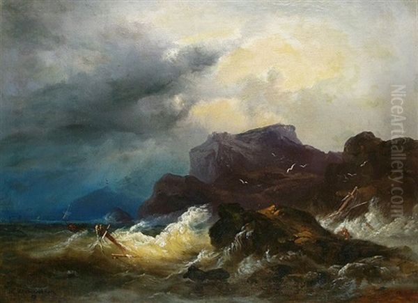 Schiffbruch Vor Der Felsenkuste Oil Painting by Andreas Achenbach