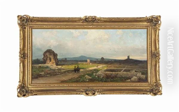 Ruins In An Italian Landscape Oil Painting by Andreas Achenbach