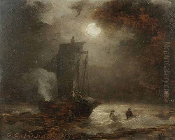 Boot Im Mondschein Oil Painting by Andreas Achenbach